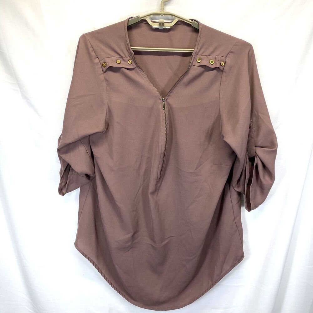 MPH COLLECTION Women's Top Size 2X 1/2 Zipper Pull Over Roll Tab 3/4 Sleeve ***